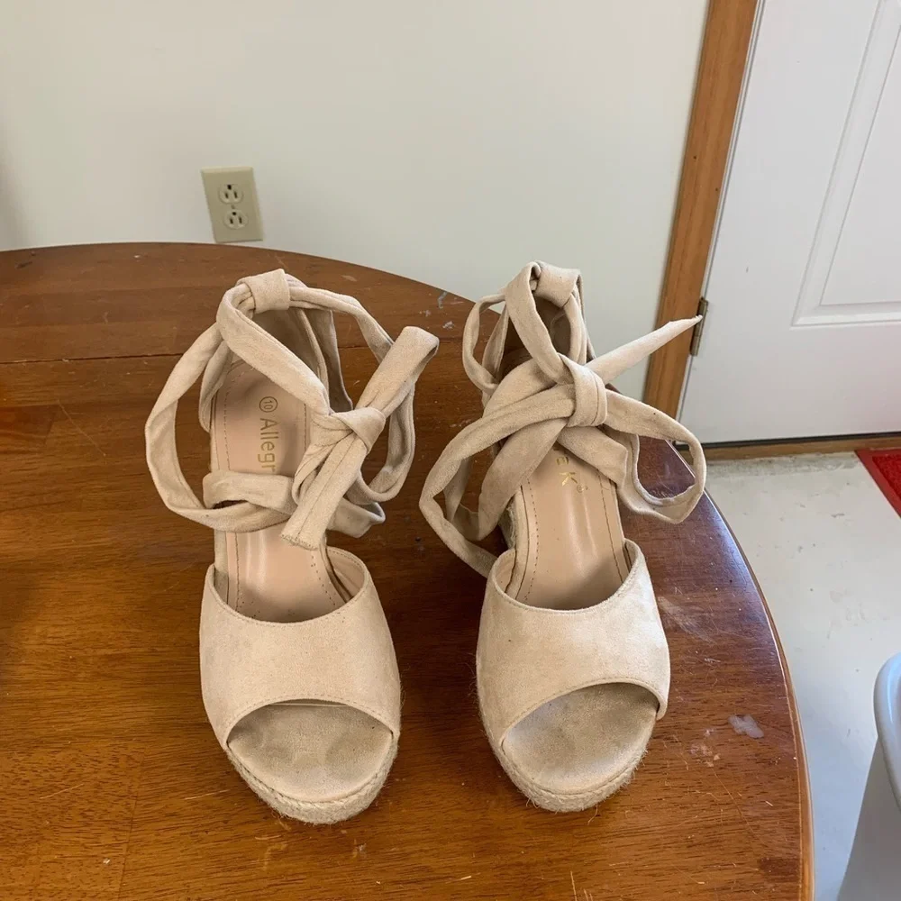 Allegra platform heel espadrilles ballet tie laceup peep toe size10